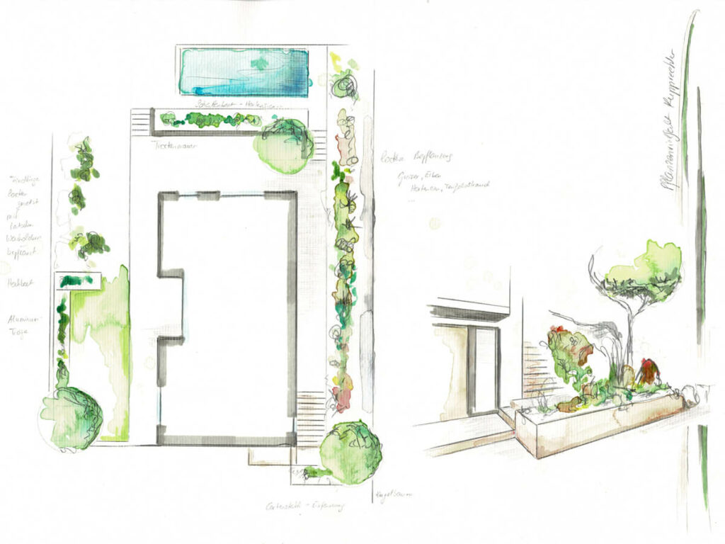 Gartenplanung: Bei großen Gärten und Projekten gestalten wir einen Vorentwurf